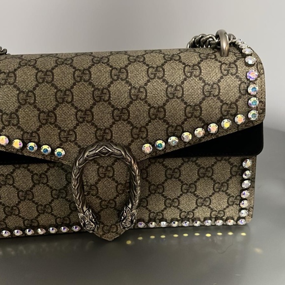 Gucci Authentic Dionysus GG Supreme Brown Crystals Suede Inside - Picture 2 of 5